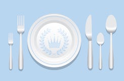 Disposition de plat et d'argenterie avec Laurel Wreath illustration stock Disposition de plat et d'argenterie avec Laurel Wreath illustration stock