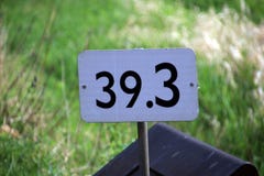 Distance sign at a railroad track in the Nehterlands in kilometres in Moordrecht.. Stock Image Distance sign at a railroad track in the Nehterlands in kilometres in Moordrecht.. Stock Image