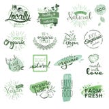 Distintivi ed elementi dell'alimento biologico illustrazione vettoriale Distintivi ed elementi dell'alimento biologico illustrazione vettoriale