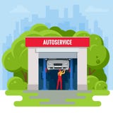 Distributore di benzina isometrico di riparazione automatica Lavoratori nell'illustrazione di vettore di servizio della gomma di royalty illustrazione gratis Distributore di benzina isometrico di riparazione automatica Lavoratori nell'illustrazione di vettore di servizio della gomma di royalty illustrazione gratis