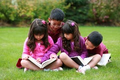 Diverse boys and girls reading