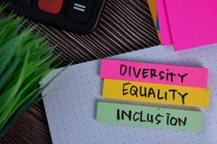 Diversity Equality Inclusion write on a sticky note isolated on Office Desk