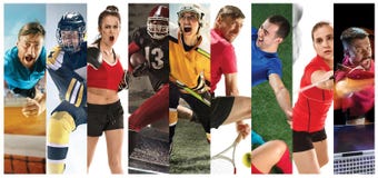Diviértase el collage sobre el fútbol, el fútbol americano, el bádminton, el tenis, el boxeo, el hielo y el hockey hierba, tenis imagenes de archivo Diviértase el collage sobre el fútbol, el fútbol americano, el bádminton, el tenis, el boxeo, el hielo y el hockey hierba, tenis imagenes de archivo