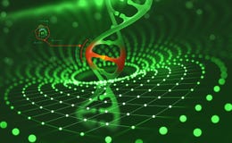 DNA helix. Innovative technologies in the study of the human genome. Artificial intelligence in the medicine of the future royalty free illustration DNA helix. Innovative technologies in the study of the human genome. Artificial intelligence in the medicine of the future royalty free illustration