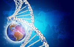 DNA-Modell und -erde mit Hexagonen lizenzfreie abbildung DNA-Modell und -erde mit Hexagonen lizenzfreie abbildung