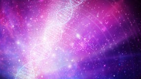 DNA spiral glowing in Universe fractals