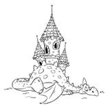 Do castelo medieval feericamente da segurança do dragão página alegre animal da coloração dos desenhos animados ilustração do vetor Do castelo medieval feericamente da segurança do dragão página alegre animal da coloração dos desenhos animados ilustração do vetor