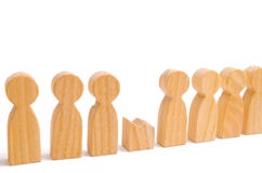 Do not give up to expectations and did not fulfill the task. Weak player, worker for dismissal. A row of wooden people and a broke stock image Do not give up to expectations and did not fulfill the task. Weak player, worker for dismissal. A row of wooden people and a broke stock image