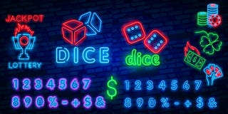 Dobbel vector het ontwerpmalplaatje van het Neonteken Dobbel het neonembleem van Spelsymbolen, de lichte tendens van het het elem vector illustratie Dobbel vector het ontwerpmalplaatje van het Neonteken Dobbel het neonembleem van Spelsymbolen, de lichte tendens van het het elem vector illustratie