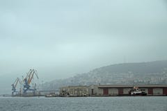 Docks et grues au port à Trieste image libre de droits Docks et grues au port à Trieste image libre de droits