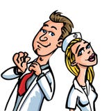 Docteur de dessin animé flirtant avec une infirmière illustration libre de droits Docteur de dessin animé flirtant avec une infirmière illustration libre de droits