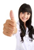 Docteur féminin heureux affichant le pouce vers le haut Photos libres de droits Docteur féminin heureux affichant le pouce vers le haut Photos libres de droits