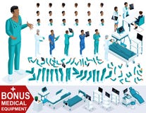 Docteur isométrique African American, créent votre infirmier 3d, ensembles de gestes des jambes et des mains, émotions et coiffur illustration libre de droits Docteur isométrique African American, créent votre infirmier 3d, ensembles de gestes des jambes et des mains, émotions et coiffur illustration libre de droits