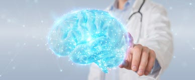 Doctor using digital brain scan hologram 3D rendering stock illustration Doctor using digital brain scan hologram 3D rendering stock illustration