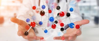 Doctor using digital molecule interface 3D rendering vector illustration Doctor using digital molecule interface 3D rendering vector illustration