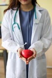 Doctor hermoso de la mujer con el estetoscopio que lleva a cabo el corazón fotografía de archivo libre de regalías Doctor hermoso de la mujer con el estetoscopio que lleva a cabo el corazón fotografía de archivo libre de regalías