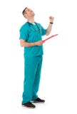 Doctor: Hombre del trastorno con miradas del tablero hacia arriba imagen de archivo Doctor: Hombre del trastorno con miradas del tablero hacia arriba imagen de archivo