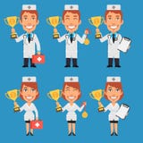 Doctor and Nurse Holding Cup and Medal vector illustration Doctor and Nurse Holding Cup and Medal vector illustration