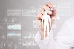 Doctor using modern computer with Medical record diagram on virtual screen concept. Health monitoring application. stock image Doctor using modern computer with Medical record diagram on virtual screen concept. Health monitoring application. stock image
