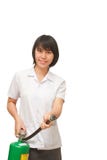 Doctor woman holding a fire extinguisher green stock images Doctor woman holding a fire extinguisher green stock images