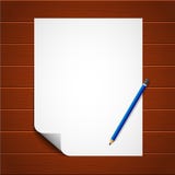 Document blad met potlood op houten achtergrond Verticaal blad A4 met gekrulde rand Vector eps10 royalty-vrije illustratie Document blad met potlood op houten achtergrond Verticaal blad A4 met gekrulde rand Vector eps10 royalty-vrije illustratie