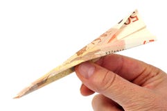 Document vliegtuig met een euro bankbiljet dat vijftig wordt gemaakt royalty-vrije stock fotografie Document vliegtuig met een euro bankbiljet dat vijftig wordt gemaakt royalty-vrije stock fotografie