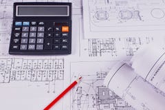 Documenten voor het werk van de projecttechniek stock afbeelding Documenten voor het werk van de projecttechniek stock afbeelding