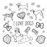 Dog breeds. Set with the inscription I love dogs stock illustration Dog breeds. Set with the inscription I love dogs stock illustration