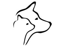 Dog and cat heads silhouettes logo