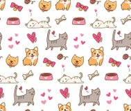 Dog and cat kawaii seamless background vector illustration Dog and cat kawaii seamless background vector illustration