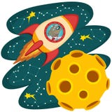 Dog cosmonaut flying on a rocket to the moon Stock Image Dog cosmonaut flying on a rocket to the moon Stock Image