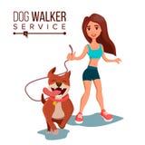 Dog Walking Service Vector. Pet Care. Exercising Dogs In Park. Flat Cartoon Character Illustration stock illustration Dog Walking Service Vector. Pet Care. Exercising Dogs In Park. Flat Cartoon Character Illustration stock illustration
