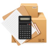 Dois caixas de cartão, dobradores, formulários e calculadoras ilustração do vetor Dois caixas de cartão, dobradores, formulários e calculadoras ilustração do vetor