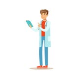 Doktor Reading Patients Medical Hictory på skrivplattan, sjukhus och sjukvårdillustration royaltyfri illustrationer Doktor Reading Patients Medical Hictory på skrivplattan, sjukhus och sjukvårdillustration royaltyfri illustrationer