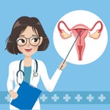 Doktorska kobieta uczy i elementy ludzka macica ilustracji Doktorska kobieta uczy i elementy ludzka macica ilustracji