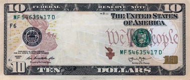 10 dollar bill with empty middle area