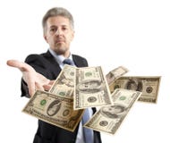 Dollar de lancement d'homme d'affaires Photographie stock libre de droits Dollar de lancement d'homme d'affaires Photographie stock libre de droits