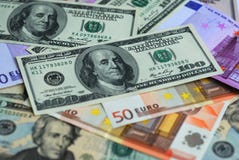 Dollar et euro fond d'argent de billet de banque photos stock Dollar et euro fond d'argent de billet de banque photos stock