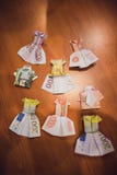 Dollar origami dress. Moneygami. Euro, Russian rubles. stock photography Dollar origami dress. Moneygami. Euro, Russian rubles. stock photography