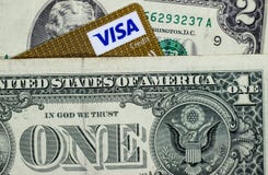 Dollars and a corner of the visa card. royalty free stock images Dollars and a corner of the visa card. royalty free stock images