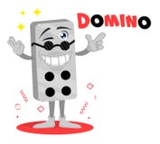 Domino vector grappig embleem Leuk beeldverhaalkarakter De mascotte van het baksteenspel Openluchtspelsticker Ontwerp voor druk, vector illustratie Domino vector grappig embleem Leuk beeldverhaalkarakter De mascotte van het baksteenspel Openluchtspelsticker Ontwerp voor druk, vector illustratie