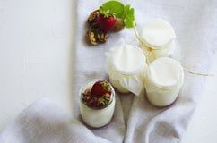 Domowej roboty jogurt z ?wie?ymi truskawkami E zdjęcie stock Domowej roboty jogurt z ?wie?ymi truskawkami E zdjęcie stock