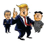 Donald Trump Kim Jong-FN, måne Jae-i den främmande tecknad filmkatten flyr illustrationtakvektorn September 23, 2017 royaltyfri illustrationer Donald Trump Kim Jong-FN, måne Jae-i den främmande tecknad filmkatten flyr illustrationtakvektorn September 23, 2017 royaltyfri illustrationer