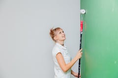 Donna con il rullo di pittura nella propria casa fotografia stock Donna con il rullo di pittura nella propria casa fotografia stock