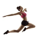 Donna di salto di sport, ragazza felice nel salto, gente attiva di forma fisica immagine stock Donna di salto di sport, ragazza felice nel salto, gente attiva di forma fisica immagine stock