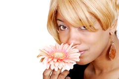 Donna e fiore dell'afroamericano Fotografia Stock Donna e fiore dell'afroamericano Fotografia Stock
