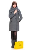 Donna graziosa in cappotto con i sacchetti della spesa Fotografie Stock Donna graziosa in cappotto con i sacchetti della spesa Fotografie Stock