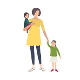 Donna incinta sorridente che cammina con le sue figlie isolate su fondo bianco Personaggio dei cartoni animati adorabile della fe royalty illustrazione gratis Donna incinta sorridente che cammina con le sue figlie isolate su fondo bianco Personaggio dei cartoni animati adorabile della fe royalty illustrazione gratis