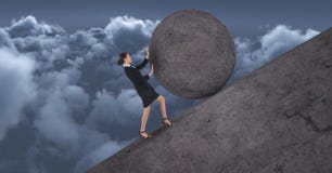 Donne che spingono rotolamento intorno alla roccia illustrazione di stock Donne che spingono rotolamento intorno alla roccia illustrazione di stock