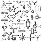 Doodle arrow icons set with spiral, square, circle and triangle directions, shapes . vector illustration Doodle arrow icons set with spiral, square, circle and triangle directions, shapes . vector illustration